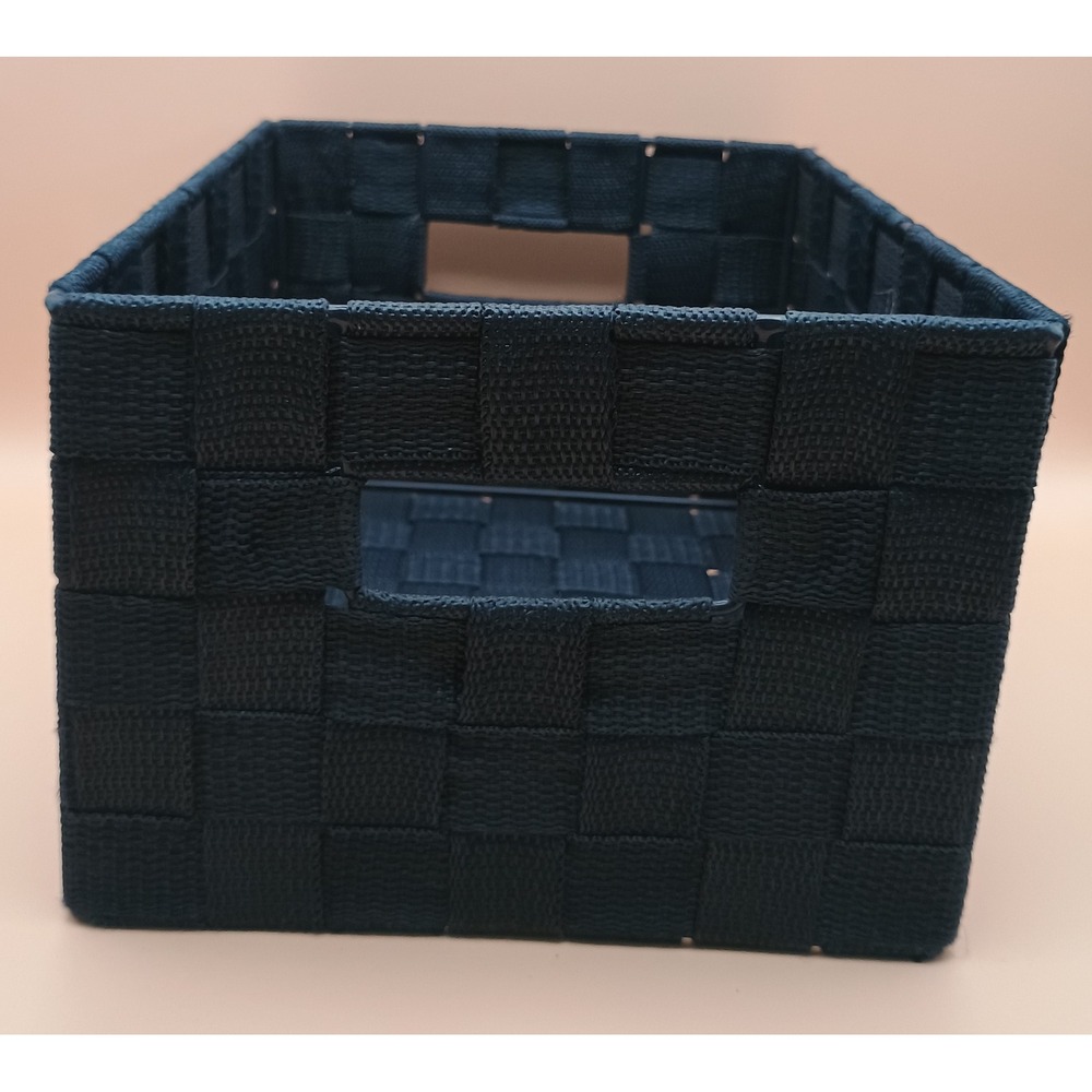 Navy Blue Woven Strap Storage Bin Rectangular Basket with Handles 10x8x5.5